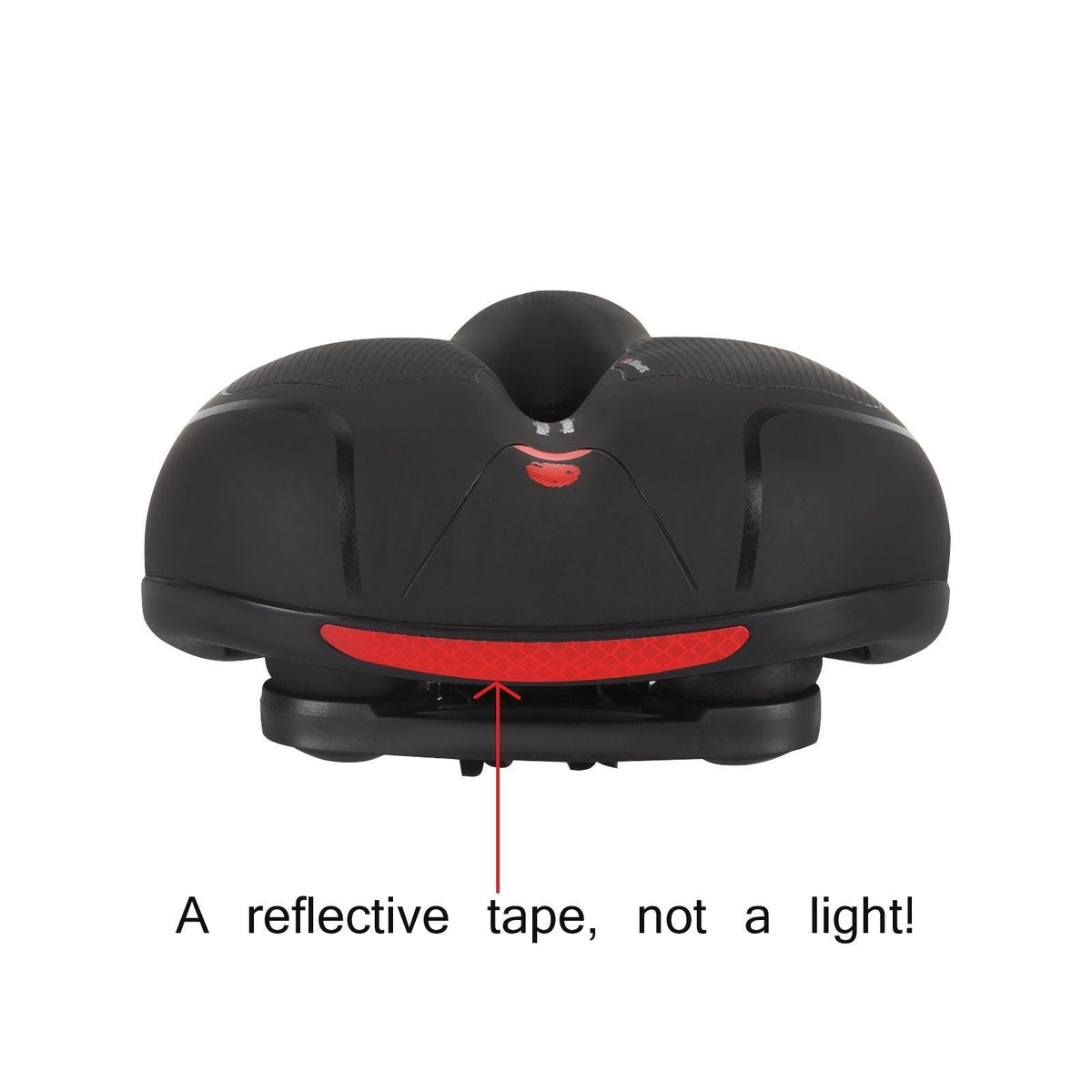 Stevvex bicycle saddle black leather memory foam, dual shock absorption, red reflective tape on Tampa Home & Garden Store