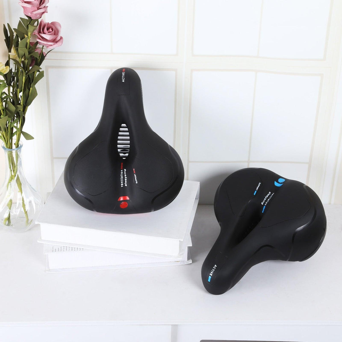 Stevvex black bicycle saddle pair memory foam dual shock absorbing on Tampa Home & Garden Store