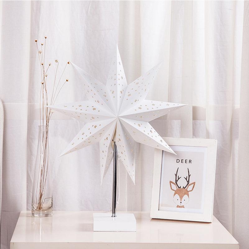Stevvex LED desk lamp with a white paper star shade, slim metal stem, and square white base on Tampa Home & Garden Store