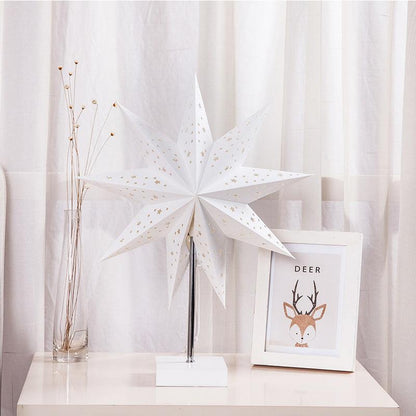 Stevvex LED desk lamp with a white paper star shade, slim metal stem, and square white base on Tampa Home & Garden Store