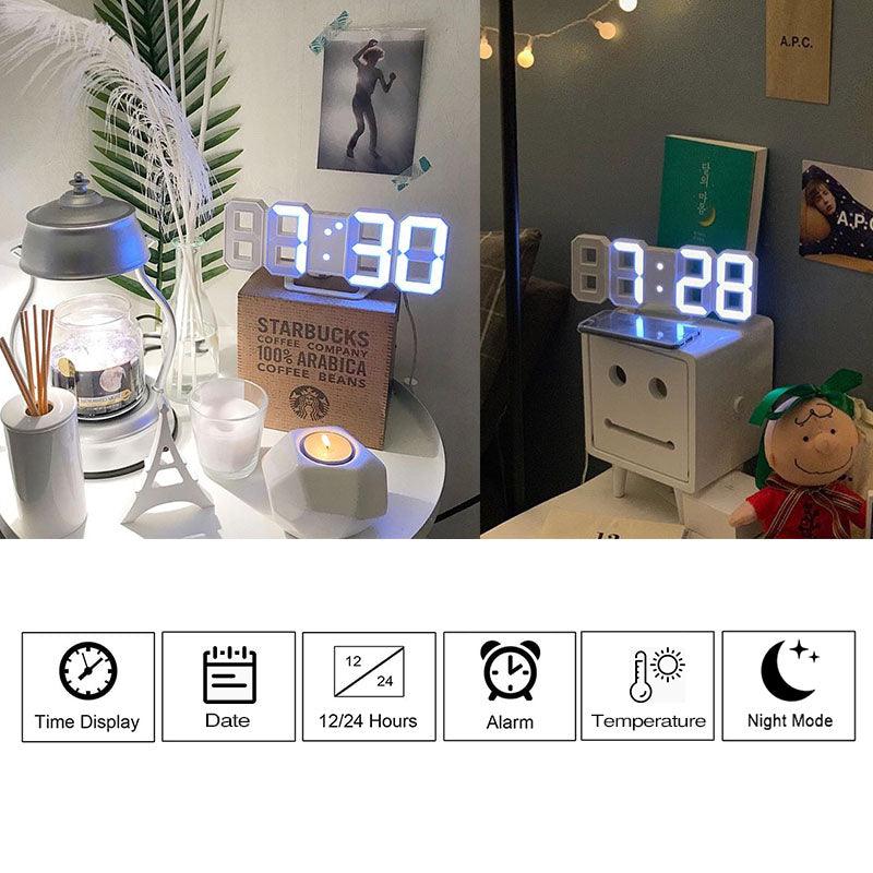 Stevvex 2x 3D LED Wall Clocks with date, time, temp and nightlight blue digits on Tampa Home & Garden Store