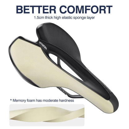 Stevvex bike saddle with taillight and USB, black with beige memory foam, cutout ergonomic design on Tampa Home & Garden Store