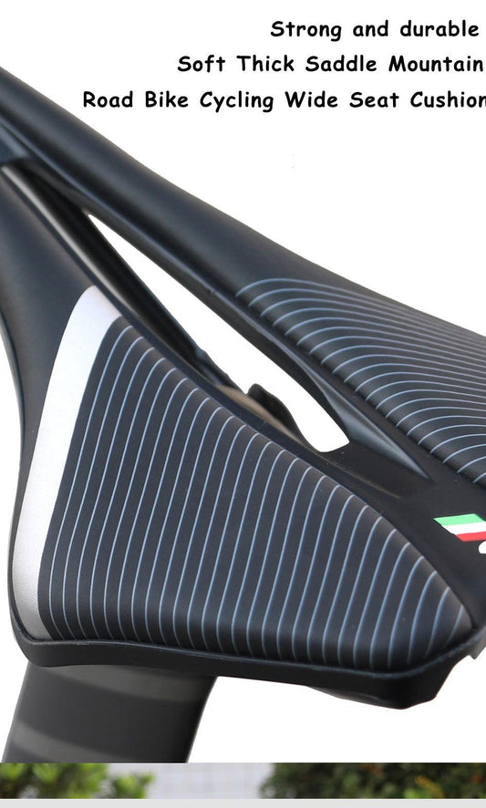 Stevvex bicycle saddle wide soft foam cushion, breathable black with light gray stripes and Italian flag accent on Tampa Home & Garden Store
