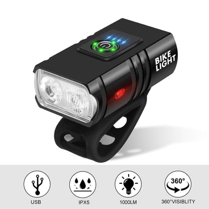 Stevvex 2-pack USB rechargeable bike light set, front and rear, 1000LM, IPX5, black on Tampa Home & Garden Store
