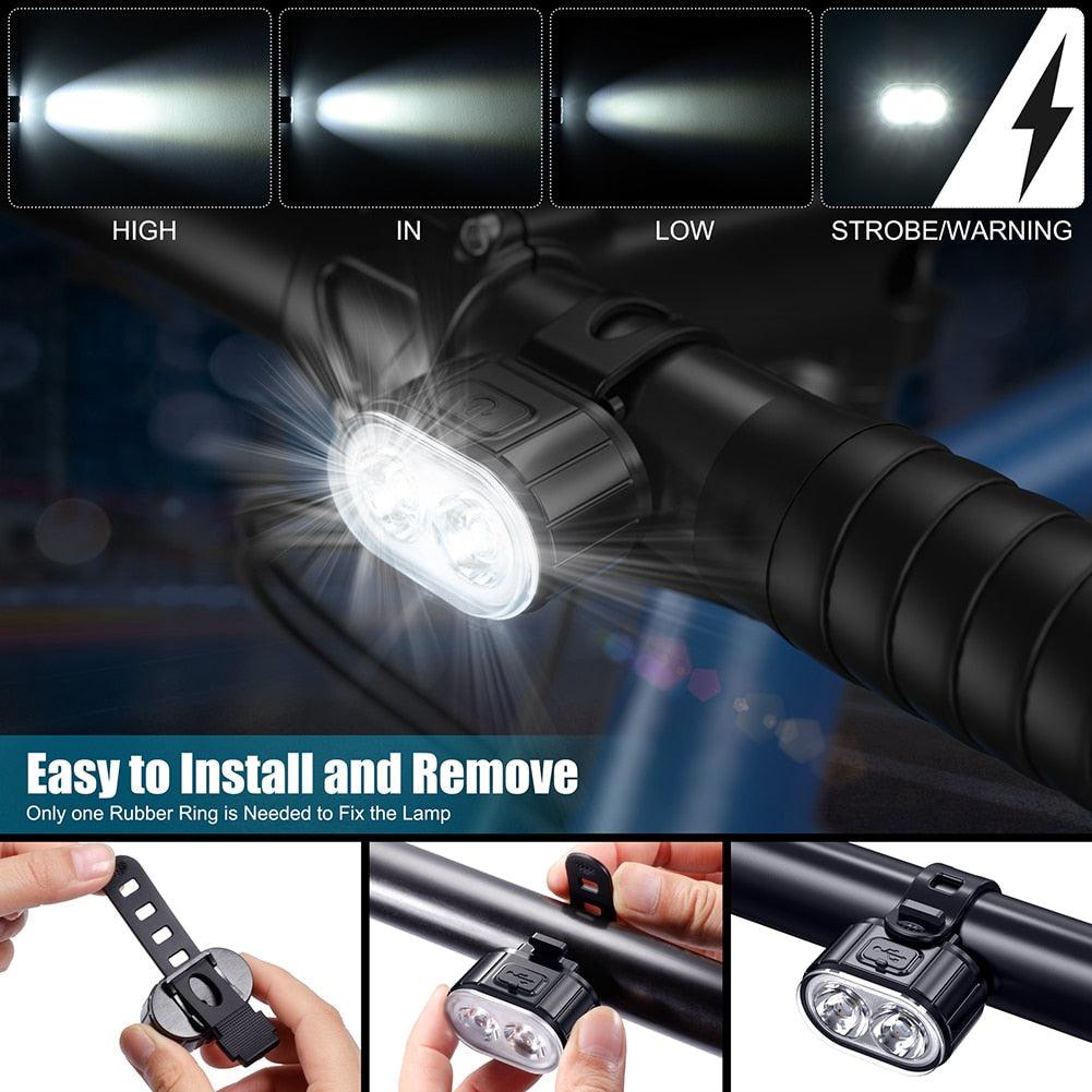 Stevvex ST90SP7899XTY 2-pack LED bike lights, front & rear, USB rechargeable, waterproof on Tampa Home & Garden Store