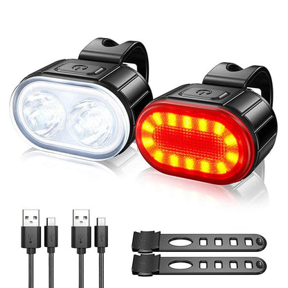 Stevvex 2-pack LED bike lights front white rear red USB rechargeable with mounting straps on Tampa Home & Garden Store