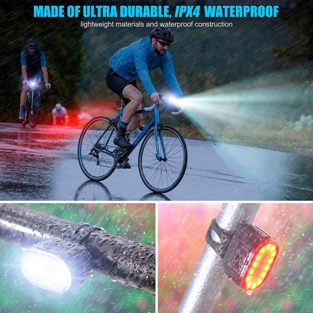 Stevvex 2PCS LED Bike Lights front headlight and rear taillight USB rechargeable IPX4 waterproof on Tampa Home & Garden Store