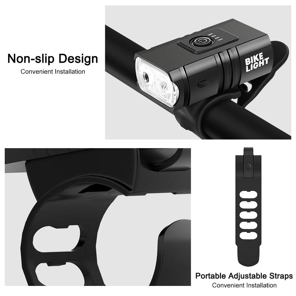 2pcs USB rechargeable bike lights front and rear Stevvex, black with adjustable straps on Tampa Home & Garden Store