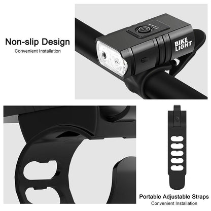 2pcs USB rechargeable bike lights front and rear Stevvex, black with adjustable straps on Tampa Home & Garden Store