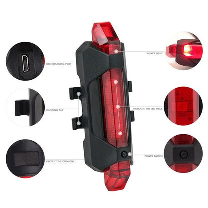 Stevvex 2pcs LED bike light set front & rear, USB rechargeable, red lens, waterproof on Tampa Home & Garden Store