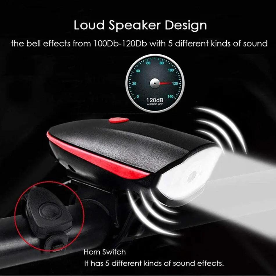 Usb Rechargeable Led Bike Front Light With Horn