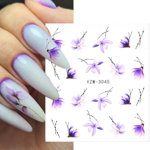 Stevvex Avocado fruit transfer nail stickers sheet with purple flower branches for nails on Tampa Home & Garden Store