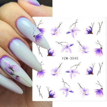 Stevvex Avocado fruit transfer nail stickers sheet with purple flower branches for nails on Tampa Home & Garden Store
