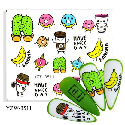 Avocado nail stickers sheet with bananas and strawberry for cute summer nails Stevvex ST695BGF on Tampa Home & Garden Store