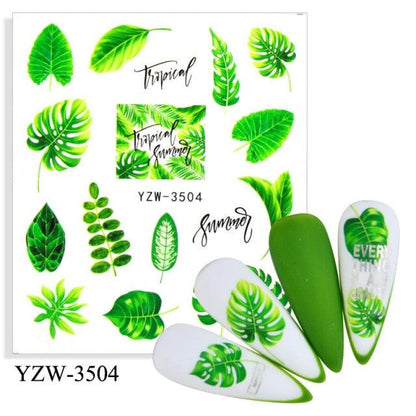 Stevvex nail art transfer stickers sheet with tropical leaves and avocado motifs ST695BGF on Tampa Home & Garden Store