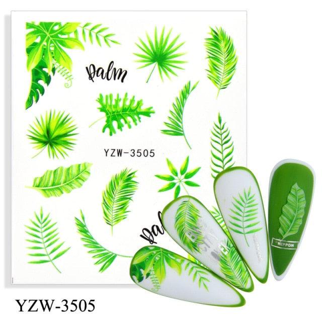 Stevvex nail art transfer stickers YZW-3505 leaf sheet with green tropical leaves for nails on Tampa Home & Garden Store