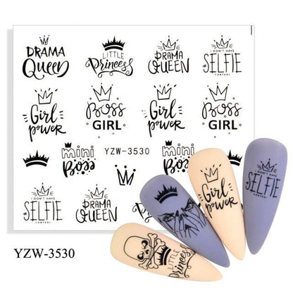 Stevvex avocado fruit transfer nail stickers sheet with crown icons and cute phrases on nails on Tampa Home & Garden Store
