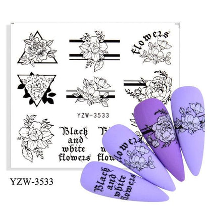 Avocado fruit transfer nail stickers sheet by Stevvex ST695BGF with black white florals on Tampa Home & Garden Store