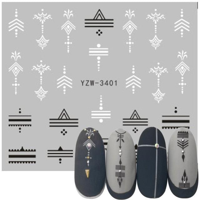 Stevvex ST695BGF nail art transfer stickers sheet with geometric motifs; four navy gray nails on Tampa Home & Garden Store