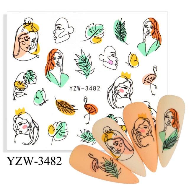 Stevvex nail art transfer stickers YZW-3482 with line faces and fruit motifs for nails on Tampa Home & Garden Store