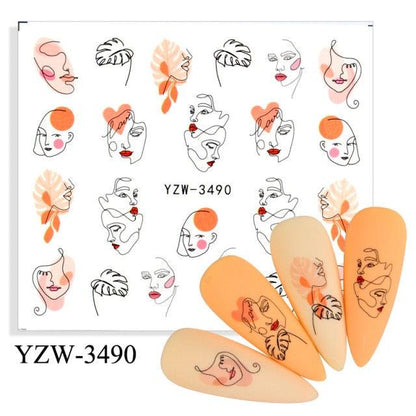 Stevvex Avocado Fruit Transfer Nail Stickers sheet with orange line-art fruit decals for nails on Tampa Home & Garden Store