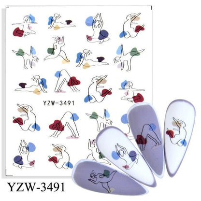 Stevvex nail art transfer stickers YZW-3491 with line-art figure designs for nails on Tampa Home & Garden Store