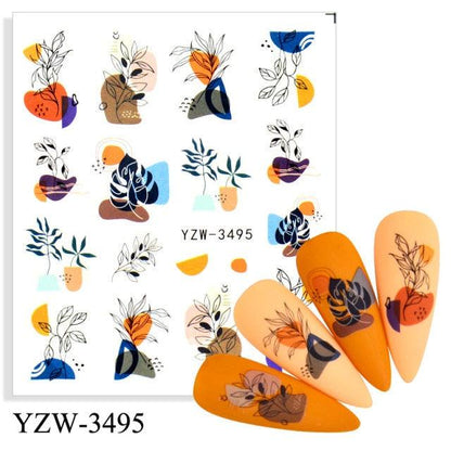 Avocado fruit transfer nail stickers sheet Stevvex YZW-3495 with assorted fruit and leaf decals on Tampa Home & Garden Store