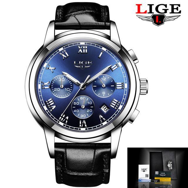 Stevvex ST1LG1458GFX men's chronograph watch with blue dial and black leather strap on Tampa Home & Garden Store