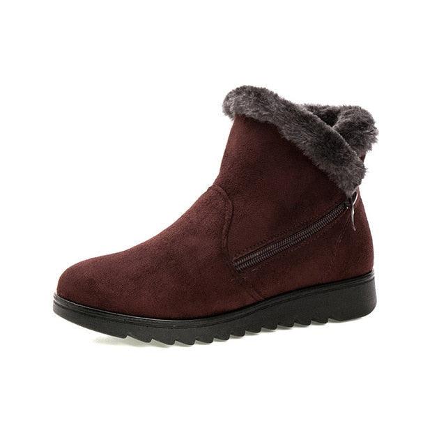 Stevvex red suede ankle boot with faux fur collar, side zip, waterproof platform sole on Tampa Home & Garden Store
