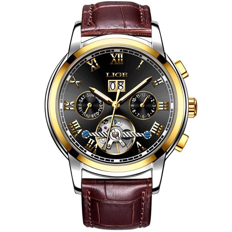 Business men's waterproof watch with chronometer, LIGE black roman numeral dial, strap on Tampa Home & Garden Store