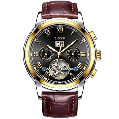 Business men's waterproof watch with chronometer, LIGE black roman numeral dial, strap on Tampa Home & Garden Store