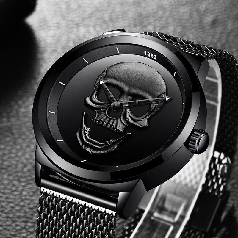 Men's waterproof stainless steel watch with 3D skull dial and black mesh band Stevvex on Tampa Home & Garden Store