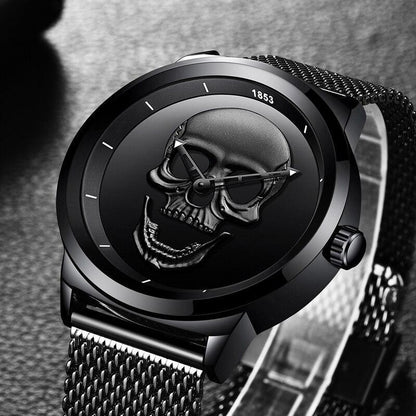 Men's waterproof stainless steel watch with 3D skull dial and black mesh band Stevvex on Tampa Home & Garden Store
