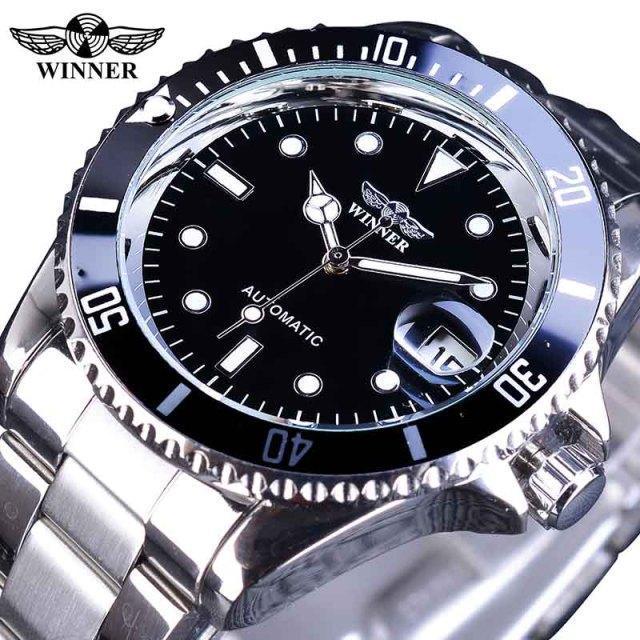 Winner stainless steel men's watch with black dial, luminous hands and rotating bezel on Tampa Home & Garden Store