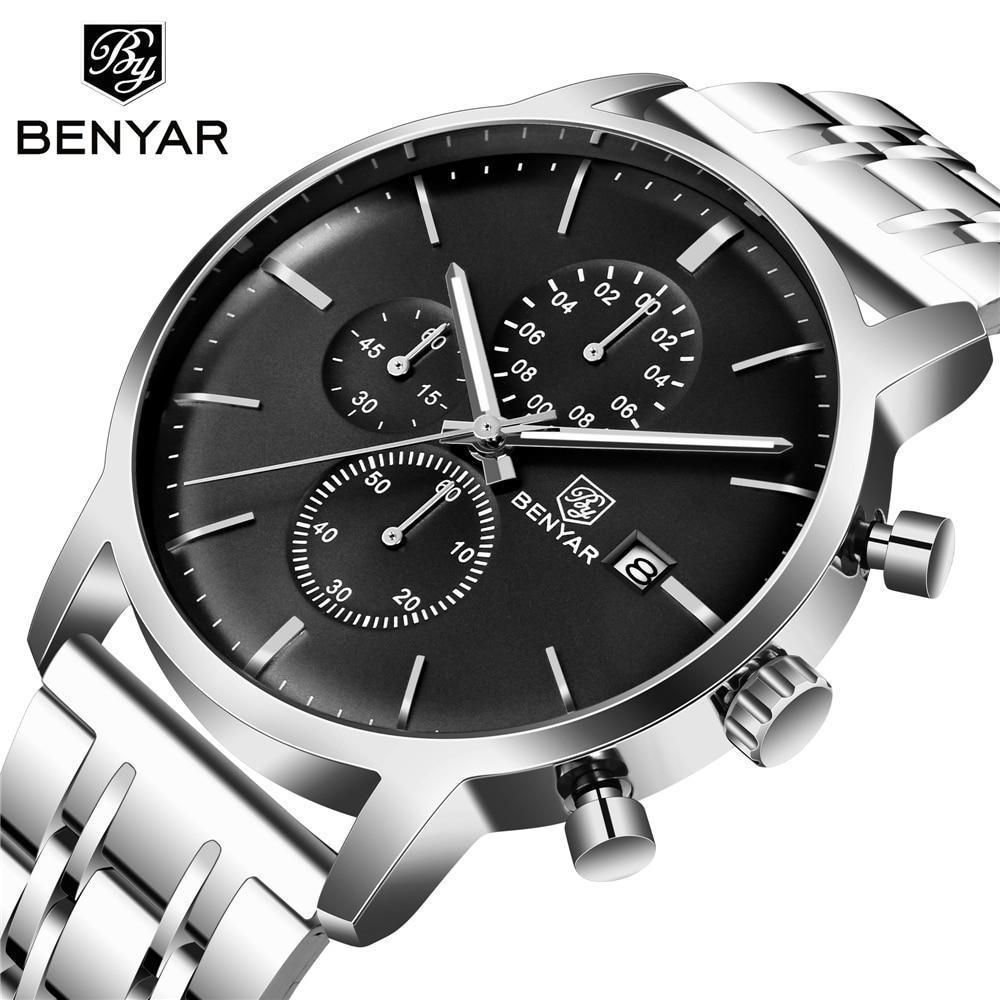Men's steel chronograph watch ST661BINUS11 BENYAR with black dial and stainless bracelet on Tampa Home & Garden Store