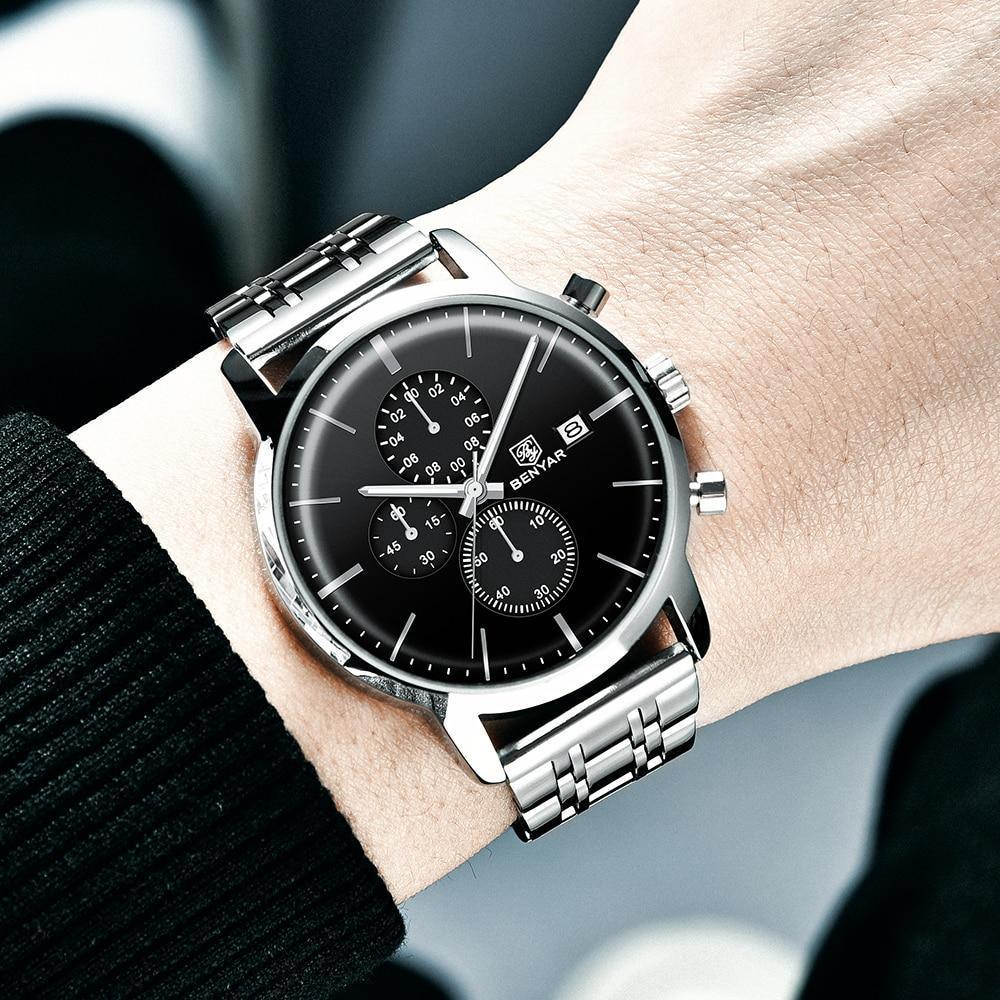 Stevvex ST661BINUS11 men's stainless steel chronograph watch black dial with date on Tampa Home & Garden Store