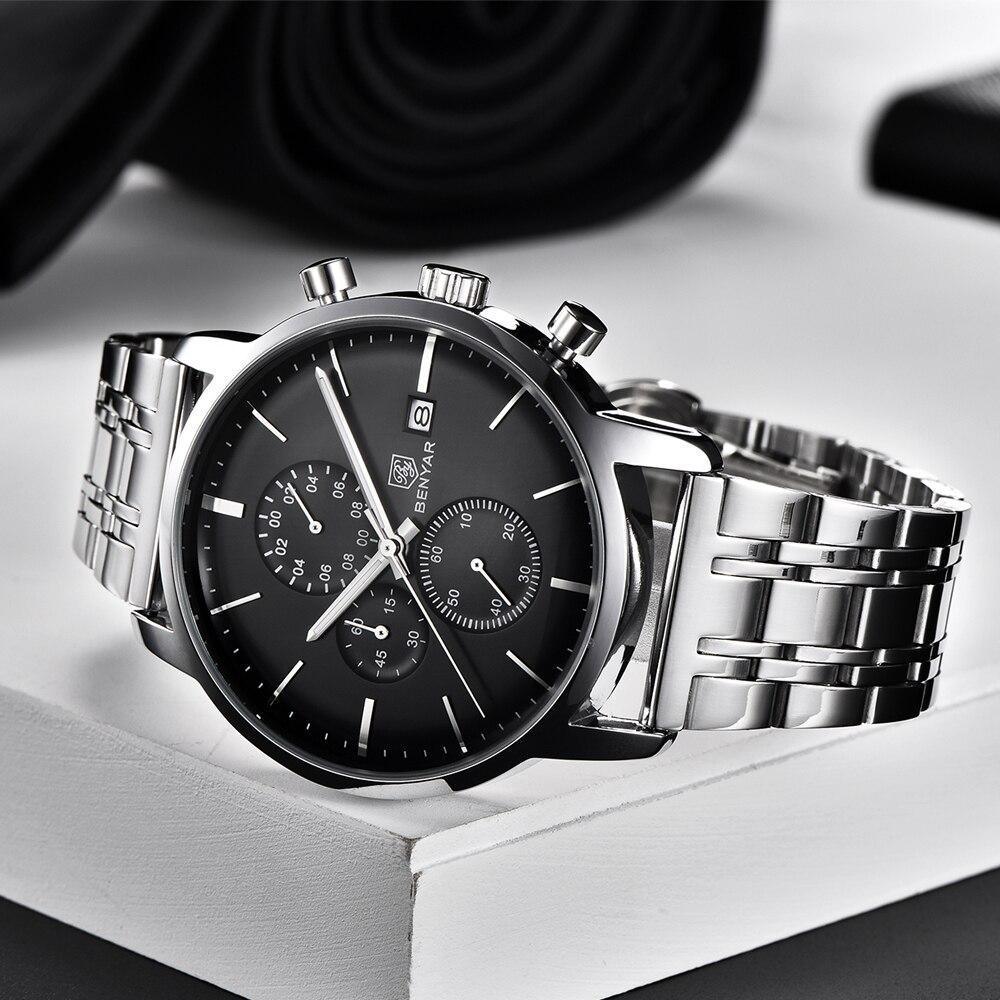 Stevvex men's stainless steel chronograph watch with black dial and date window on Tampa Home & Garden Store