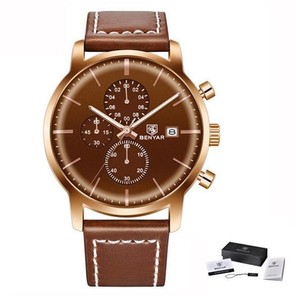 Stevvex ST661BINUS11 men's quartz luxury chronograph watch with brown leather strap BENYAR on Tampa Home & Garden Store