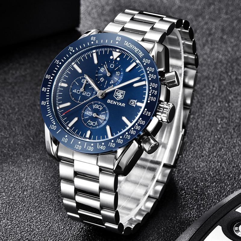 Men's blue stainless steel chronograph watch with tachymeter and date Benyar on Tampa Home & Garden Store