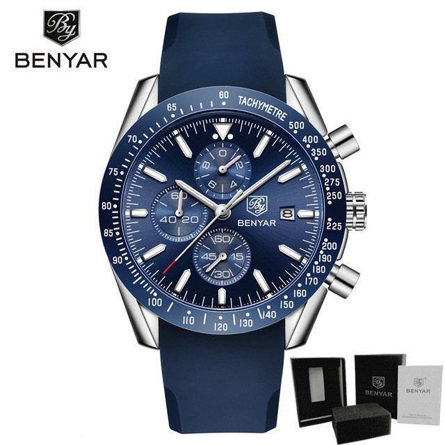 BENYAR men's blue dial chronograph watch with stainless steel case and blue silicone strap on Tampa Home & Garden Store