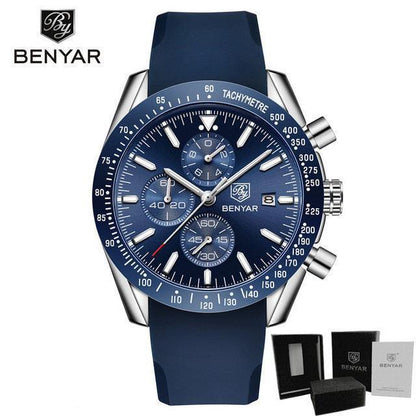 BENYAR men's blue dial chronograph watch with stainless steel case and blue silicone strap on Tampa Home & Garden Store