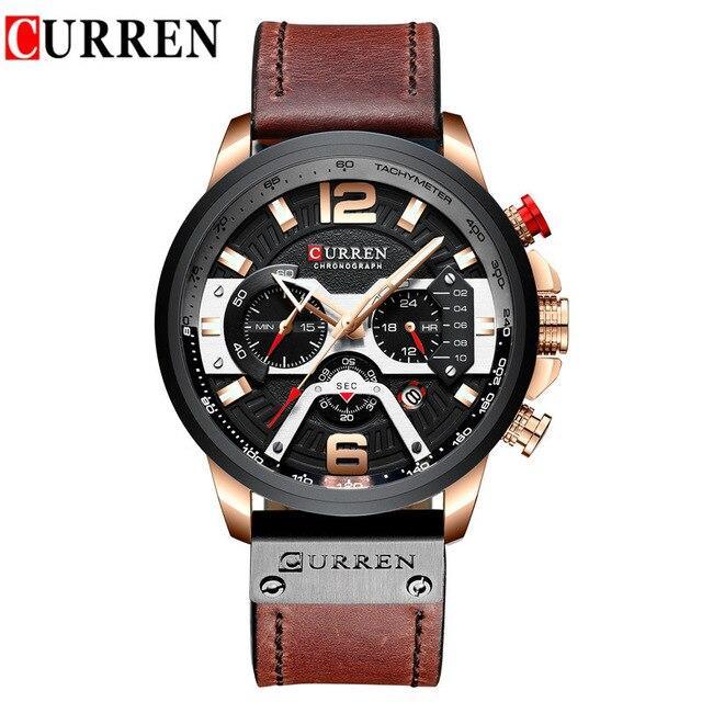 Men's Curren chronograph watch with brown leather strap and rose-gold case on Tampa Home & Garden Store