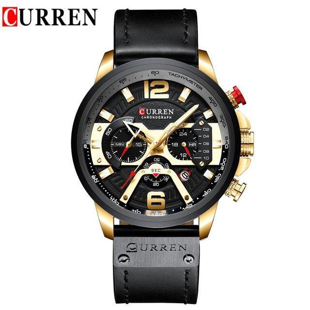 Curren Mens sports waterproof chronograph watch with black leather strap and case on Tampa Home & Garden Store