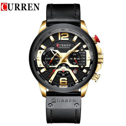 Curren Mens sports waterproof chronograph watch with black leather strap and case on Tampa Home & Garden Store