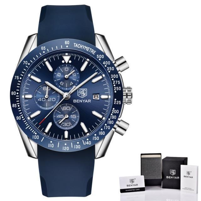 Stevvex luxury men’s stainless steel quartz chronograph watch with blue dial and strap on Tampa Home & Garden Store