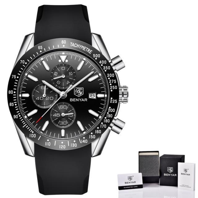 Stevvex Benyar stainless steel quartz chronograph watch ST254DUNSE44 with black dial on Tampa Home & Garden Store