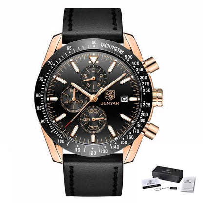 Luxury men's stainless steel quartz chronograph watch with black dial and rose gold case on Tampa Home & Garden Store
