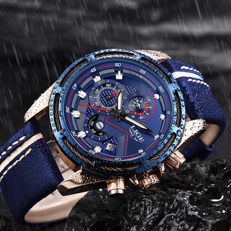Stevvex men's waterproof sports watch with blue dial, leather strap and chronograph on Tampa Home & Garden Store