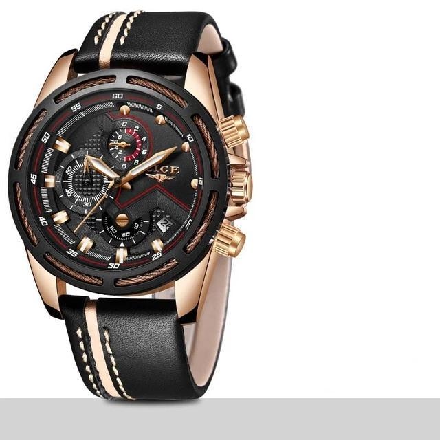 Waterproof men's watch Stevvex with rose-gold case, black dial, leather strap on Tampa Home & Garden Store