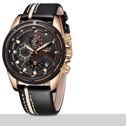 Waterproof men's watch Stevvex with rose-gold case, black dial, leather strap on Tampa Home & Garden Store